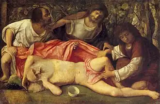 Giovanni Bellini, Drunkenness of Noah, 1515, oil on canvas, 103 × 157 cm.