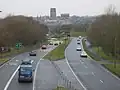 The A690 enters Durham