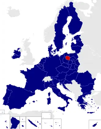 Map of the European Parliament constituencies with Kuyavian-Pomeranian highlighted in red