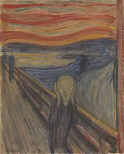 1893, oil, tempera and pastel on cardboard. The first version publicly displayed, and perhaps the most recognizable, is located at the National Museum of Norway in Oslo.
