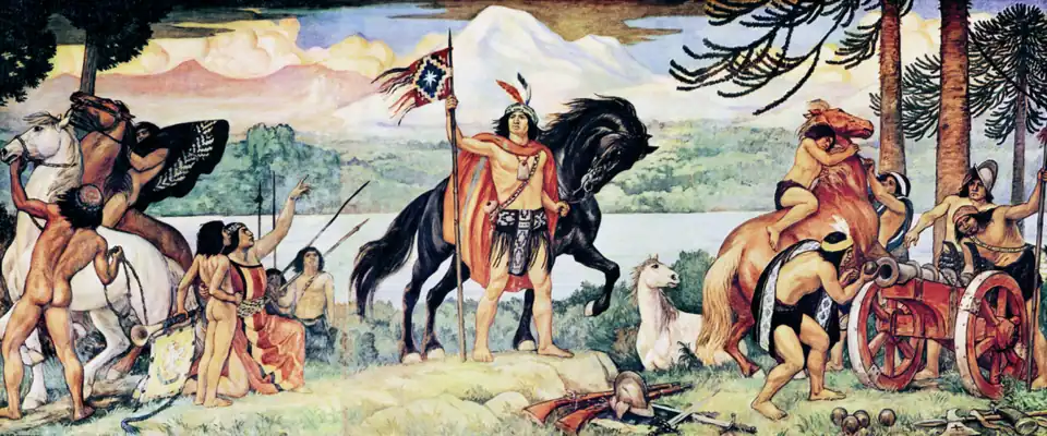 Picture "El joven Lautaro" of P. Subercaseaux, shows the military genius and expertise of his people.