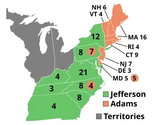 Electoral map, 1800 election