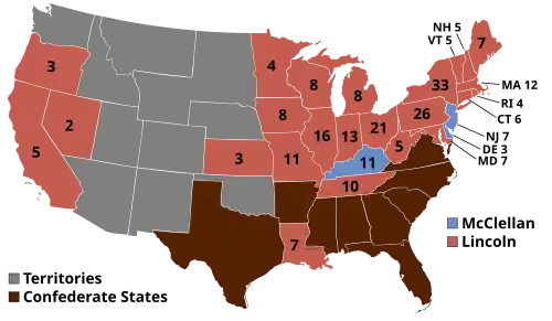 Electoral map, 1864 election