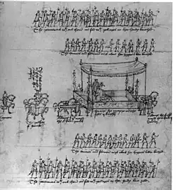 Leigh lead the coronation procession of Elizabeth I