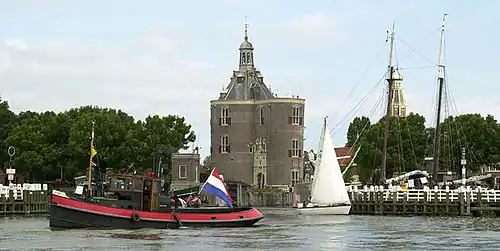 Drommedaris as seen from the 'Krabbersgat' with the 'Zuidertoren' in the distance.