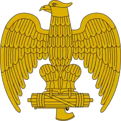 A perched eagle clutching a fasces was a common symbol used on Italian Fascist uniforms.