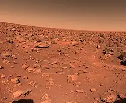 First color image (Viking 2 lander Camera 2 sol 2, September 5, 1976) 14:36