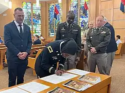 Second Lt. Khady Ndiaye, the first female Muslim Chaplain Candidate in the Army, commissioned in June 2024.