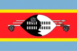 Flag of Eswatini with Black Tassels , The alternate symbol indicates that this is one of several other acceptable alternative variants of the flag. The Eswatini flag can have lighter colors and blue tassels as well.