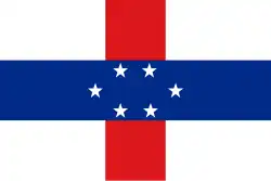 Six-star flag of the Netherlands Antilles (until 1985). The six stars represents the six islands of the Netherlands Antilles.