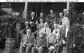 Jewell is on the right in the front row in this photograph of 13 retired U.S. Navy and U.S. Marine Corps flag officers taken c. 1923.