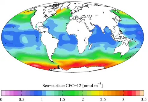 1990s sea surface CFC-12 concentration