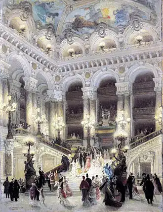 The grand stairway of the Paris Opera, designed by Charles Garnier, in the style he called simply "Napoleon&nbsp;III"