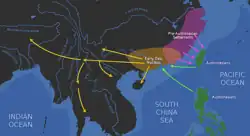 Proposed genesis of Daic languages and their relation with Austronesian languages (Blench, 2018)[13]
