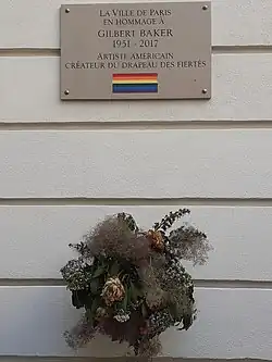 French official Memorial to Gilbert Baker, Place des Emeutes de Stonewall, Paris, Le Marais, France