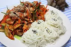 Golbaengi-muchim served with somyeon