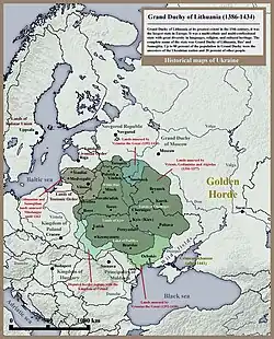 Historical map of Grand Duchy of Lithuania, Rus' (Ukraine) and Samogitia until 1434.