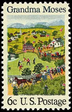 6 cent stamp showing the center-right portion of the painting