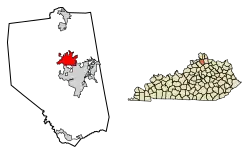 Location of Dry Ridge in Grant County, Kentucky.