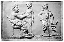 Plaster cast of Ancient Greek physician and patient from Wellcome Historical Medical Museum