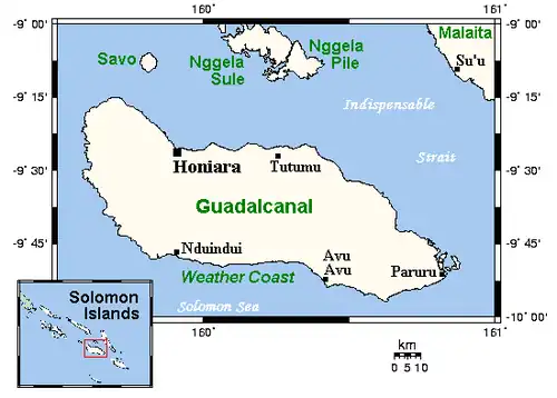 Map of Guadalcanal, Solomon Islands