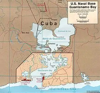Map of Guantánamo Bay, showing the location of Mata Abajo