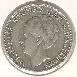 Coin -Portrait of Queen Wilhelmina, used between 1921 and 1945