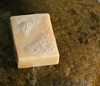 Soap is effective at cleaning the cup, but all soap residues must be rinsed off,[58] so scented or moisturizing soaps are not recommended.[46]