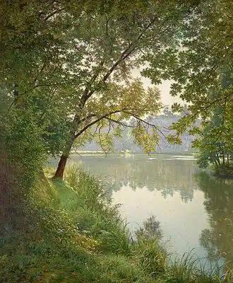 Henri Biva, c.1905–06, Matin à Villeneuve (From Waters Edge), oil on canvas, 151.1 × 125.1&nbsp;cm