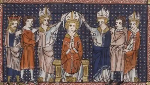 "The Ordination of Saint Hilary", from a 14th-century manuscript