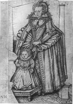 Drawing of Elizabeth Stuart, Electress Palatine, and her son Frederick Henry, probably for an engraving[43]
