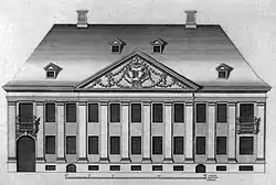 Townhouse of count Johan Ludvig Holstein in Stormgade. The building is depicted in the state it had before the expansion in 1756 by Jacob Fortling.