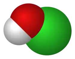 Molecular structure of hypochlorous acid.