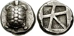 Aegina coin type, incuse skew pattern. Circa 456/445–431&nbsp;BC.