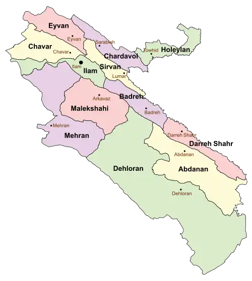 Location of Holeylan County in&nbsp;Ilam&nbsp;province (top&nbsp;right,&nbsp;green)