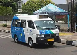 An angkot or mikrotrans operated by Transjakarta in Jakarta