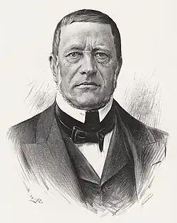 An iconic black and white photograph of František Palacký showing his head and shoulders.