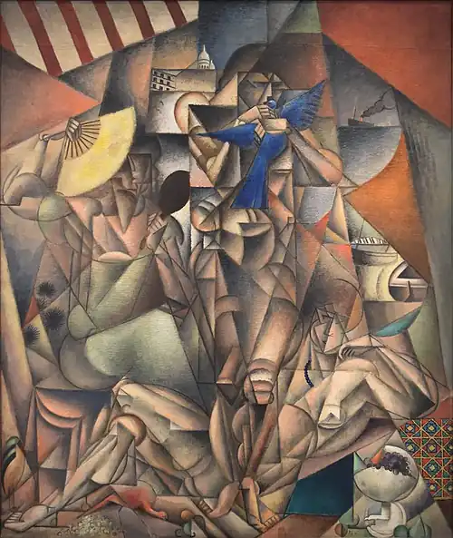 Jean Metzinger, 1912–1913, L'Oiseau bleu, (The Blue Bird), oil on canvas, 230 x 196&nbsp;cm