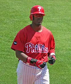 Jimmy Rollins walking off of the baseball field