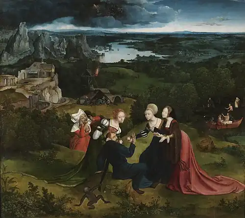 The Temptation of Saint Anthony, collaboration with Matsys, c. 1515, oil on panel, 173× 155&nbsp;cm, Prado, Madrid