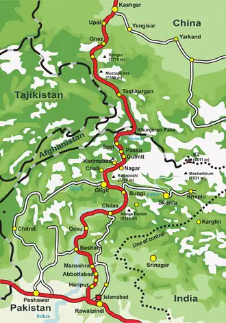 Map of the Karakoram Highway including Yengisar