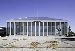 Long, low, grey building