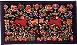 Carriage Cushion Cover (Two Lions in Floral Roundels), late 18th century, from the collection of Swedish textiles