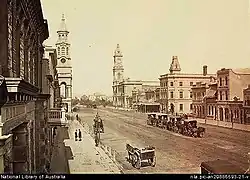 c. 1869–1889. Town Hall on left, Post Office on right.