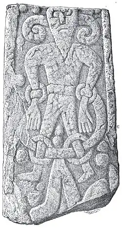 Engraving of the "Loki Stone" by Julius Magnus Petersen