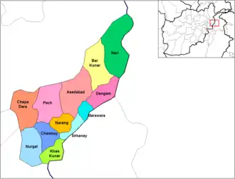 Chapa Dara district (in red) within the province of Kunar.
