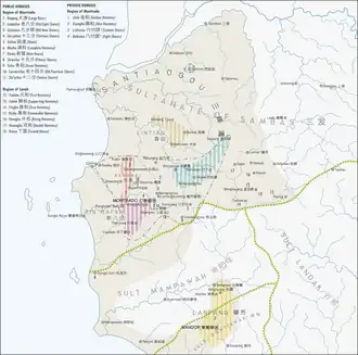 Map of West Borneo Kongsis with the Lanfang Republic in Light Yellow stripes