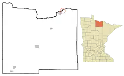 Location of the city of Ranier within Koochiching County, Minnesota