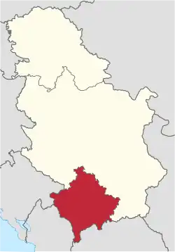 Location of Kosovo and Metohija within Serbia