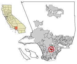 Location of Lynwood in Los Angeles County, California